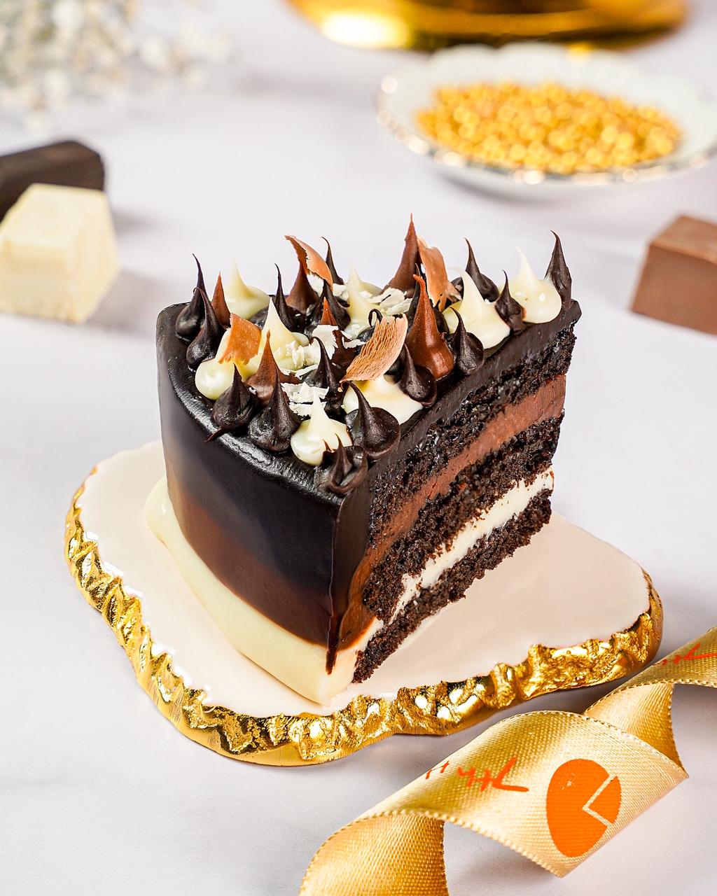 Triple Chocolate Fudge Cake Slice